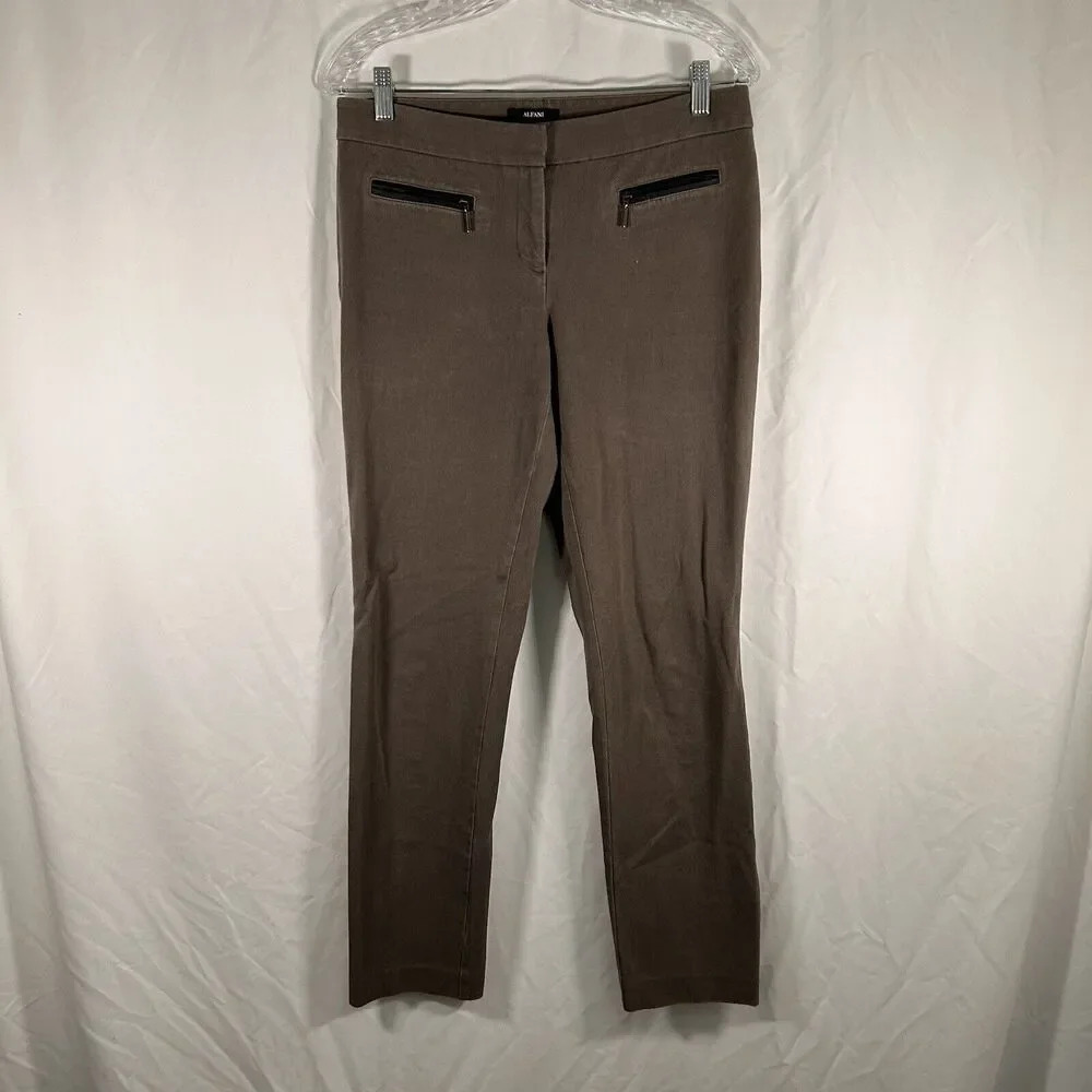 Alfani Dress Pants Women's 6 Grey Zip Pockets Mid Rise Cotton Blend